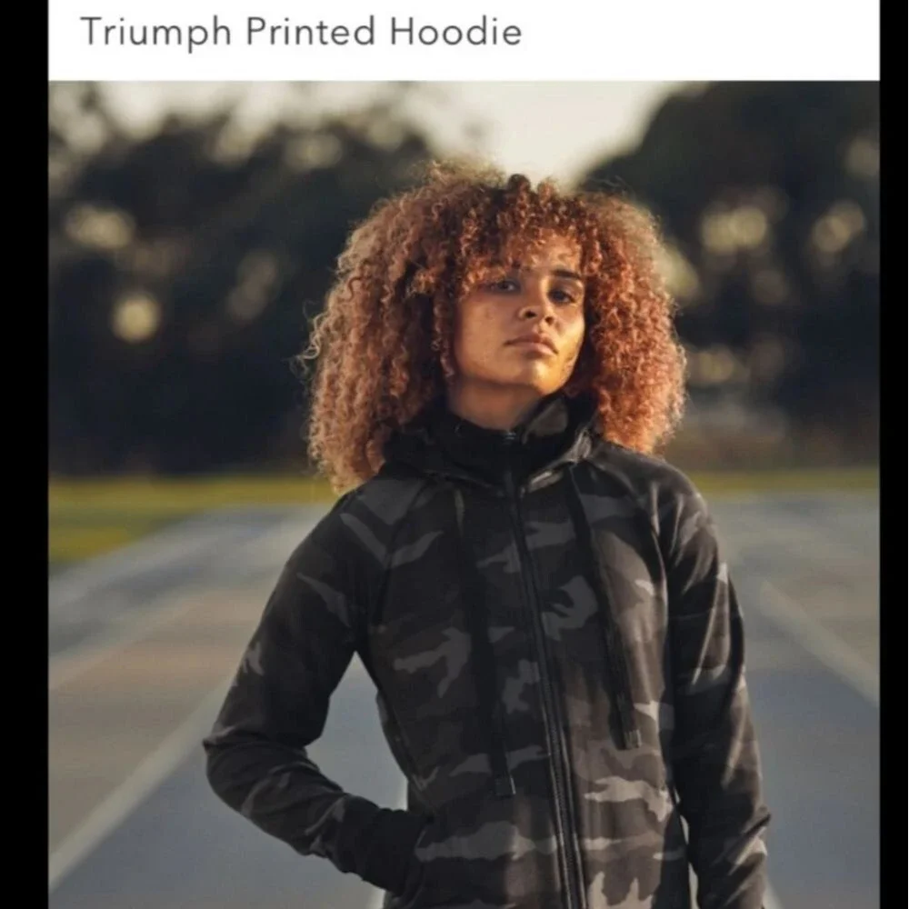 Athleta Triumph full zip black & gray camo hoodie warm up jacket, L - Picture 9 of 11